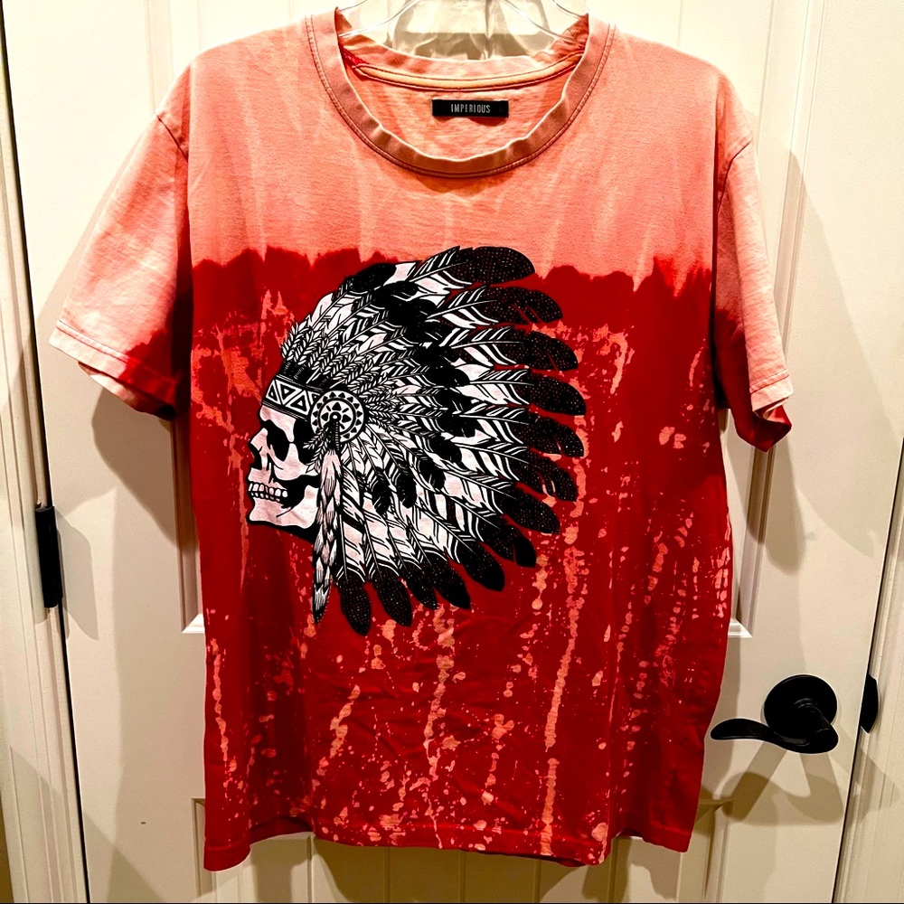 Imperious Flocking Design 100% Cotton  T-Shirt Indian Chief Tie Dye